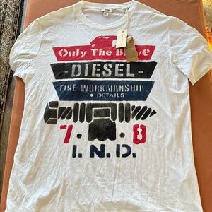 Diesel White Tee with Bold Graphic Design